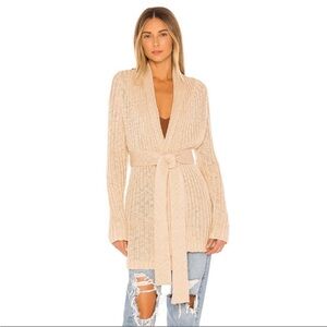 🤍 Lovers + Friends Dane Cardigan Size Medium Neutral Cream Tan Open Front Tie
